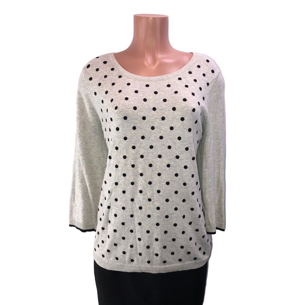 Elle Light Gray Sweater with Black Polka Dots